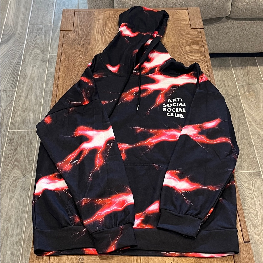Anti Social Social Club Black Hoodie with Red Lightning